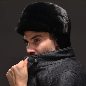 HM028 autentică nurca blană pălărie de iarnă bărbați rus cald capace întreaga bucată de blană de nurcă pălării