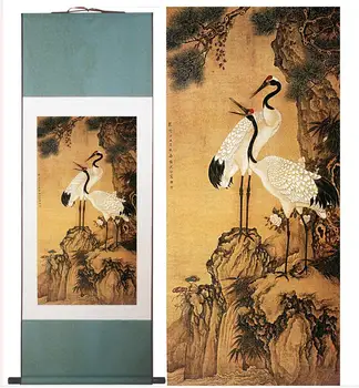 HotsaleTraditional Artă Chineză Pictura Biroul de Acasă Decor pictura Chineză macarale cu pin treesPrinted pictura