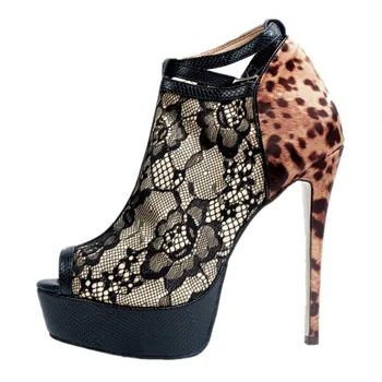 Intenția inițială Super Sexy Sandale Femei Mature Peep Toe Leopard Tocuri Subtiri de Mare de Moda Pantofi Negri Femei Plus Dimensiune SUA 4-15