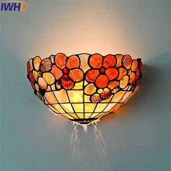 IWHD Tiffany Shell Nuanta Vintage LED Lampă de Perete Camera de zi Dormitor Tranșee de Perete Lumini Aplicatiile Murale corp de Iluminat