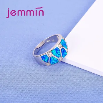 Jemmin Tăiat Rotund Convexitate 925 Inel Argint Geometrice Largă Albastru Opal Inel pentru Femei Femme Petrecere de Nunta Inel de Logodna
