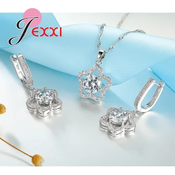 JEXXI Cinci Stele de Design de Moda de Calitate Superioară Cubic Zircon Cristal Stras Colier Și Cercei Argint 925 Set pentru Femei
