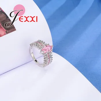 JEXXI S925 Ștampilată de Argint Inele De Logodna de Nunta Bijuterii de Moda Roz Cubic Zircon Cristal Inel Pentru Femei Bijoux