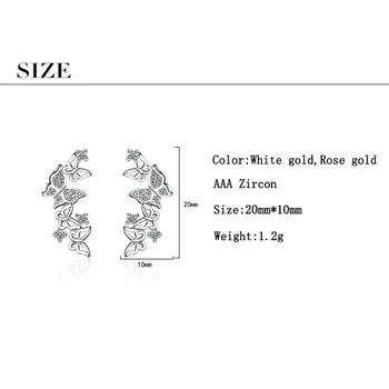 JYouHF New Sosire S925 Argint Spumante Fluture Stud Cercei pentru Femeile Stralucitor Zirconiu Alb Crescut de Culoare de Aur Cercei