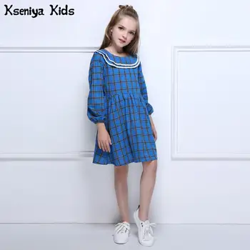 Kseniya Copii Toamna Iarna Pentru Copii Baby Girl Albastru Carouri Anglia Preppy Casual Drăguț Rochie De Bumbac Cu Maneci Lungi Rochii Pentru Fete