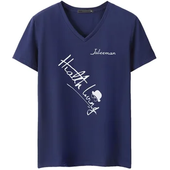 KUYOMENS Bărbați T-Shirt Scrisoarea Imprimate Cotton V-neck de Moda de Top Cămașă de Vară cu Mâneci Scurte Casual Barbati Tee