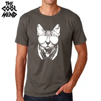 LA COOLMIND Calitate Top moda barbati tricou bumbac pentru bărbați DJ Cat imprimate T-shirt cu maneci scurte barbati tricouri topuri 2017
