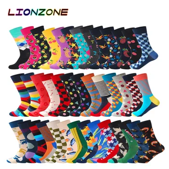 LIONZONE 5Pairs/Lot Calcetines Hombre Standard pentru Bumbac Casual Gratuit de Înaltă Calitate, Livrare Bărbați Șosete, Haine Colorate Șosete Cutie