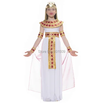 Livrare gratuita copii fete sclipici paiete regina Cleopatra rochie cu banda decor costum de halloween