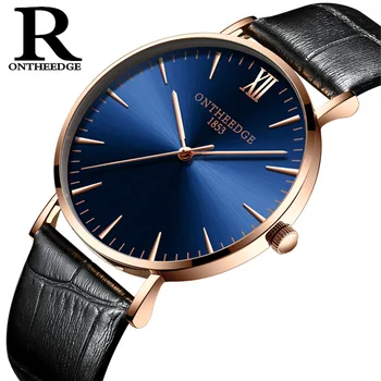 Luxury mens ceas de aur din piele cuarț om casual ceasuri de 6mm subțire Elveția Mișcare rezistent la apa 30m de sex masculin ceas RZY019