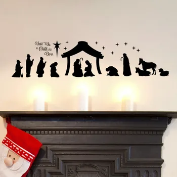 Mare Scena Nașterii de Crăciun Autocolante de Perete pentru Noi se Naște un Copil Nașterea domnului Vinil Perete Decal - Creștin Decor Mural A296