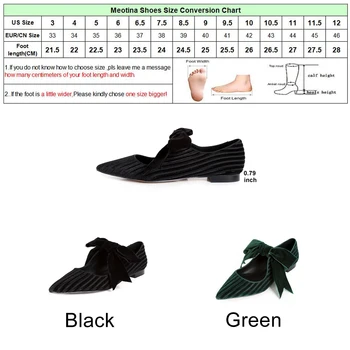 Meotina 2018 Pantofi de Catifea Femei Balerini Fundita Mary Jane Pantofi de Primăvară a Subliniat Toe Pantofi Doamnelor Apartamente Încălțăminte Negru Verde