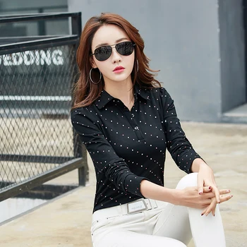 Moda Polka Dot Imprimate Bluza Tricou Feminin 2017 coreean Maneca Lunga Tricou Femei Bluza Slim OL Doamnelor Bluze Plus Dimensiune S-3XL