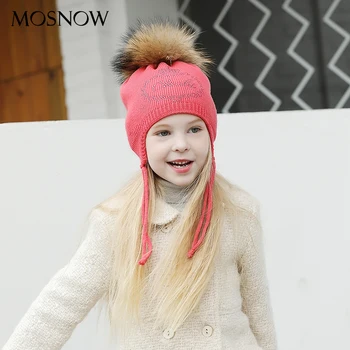 MOSNOW Pălării Pentru Fete Baieti Minunat Stras Coroana Pompom Blană de Moda de Înaltă Calitate 2017 Brand Nou de Capace Chelioși Căciuli #MZ841