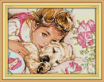 NKF R591 R594 R651 R717 R842 Decor Acasă Lily Angel Fată Și Câine cabină de Duș pentru Copii Nevinovăția Copil de Dormit cruciulițe DIY Kituri