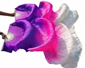 Noi Sosiri 180 cm *90 cm Mătase naturală Belly Dance Fan Voaluri 1 Pereche de Burtă de Dans Fanii Violet+Roz+Alb Poate Fi Personalizat