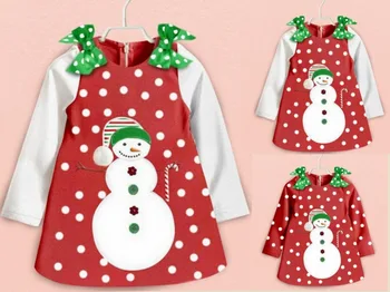 Nou cu amănuntul toamna iarna fata de Crăciun dress copii haine de copii-fete,haine pentru copii fata om de zăpadă dot rochie de printesa