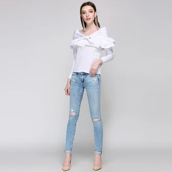 Noua Moda 2017 Designer Bluze Bluza Femei Slash Gât Siret Papion Casual Bluza Topuri Tricou