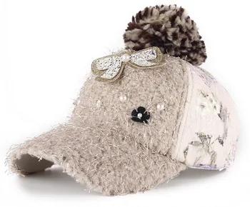 Noua moda de iarna capac de diamante Stras blană cald capac de Agrement Fals păr șapcă de baseball pentru femei lady fata W079
