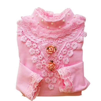 Noua moda de primăvară-coreean copii imbracaminte pentru copii fete topuri tricotate dantelă flori fata bottom Printesa tricou DQ215