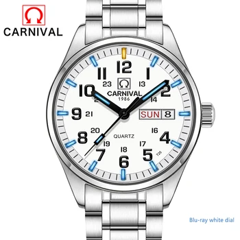 Noul calendar Dublu Data de Tritiu Luminos Cuarț ceas militar rezistent la apa 200M de CARNAVAL Sport Brand de Ceasuri Mens plin de oțel