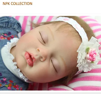 NPK COLECTARE 50CM Silicon Renăscut Baby Dolls de Dormit Copil Născut Papusi cu Rochii de Denim Frizură,Real Renăscut Copii Bonecas
