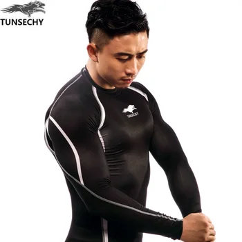 Oamenii musculare Compresie Piele bine Mâneci Lungi Tricou 3D Printuri TUNSECHY brand de Fitness Strat de Bază Greutate de Ridicare de sex Masculin Purta Topuri
