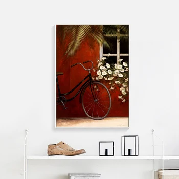 Pastorală de biciclete flori albe peisaj panza tiparituri ulei de tablou imprimat pe canvas perete camera de zi de decorare arta de imagine