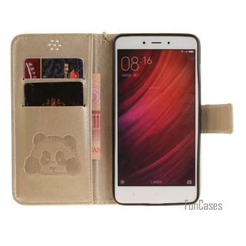 Pentru Xiaomi Redmi Note 4 PU 5.5 inch din Piele de Caz Functia de Stand Cartelei Enbossed Panda Magnetic Flip Portofel Caz