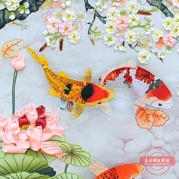 Pictura peisaj DIY Panglici Broderie Pește Flori de lucru Manual Kituri de goblen Meserii Arta de Perete Camera de zi de Decorare C-0191