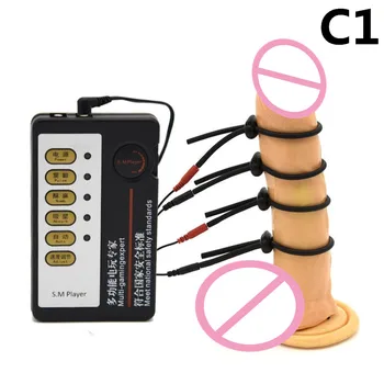 Player 1 Set 4buc Penis Negru Inele Penis Glandul Inele Cablu Electric Electro-Șoc Dimensiune Reglabil Medicale Tematice Jucărie I9-1-171