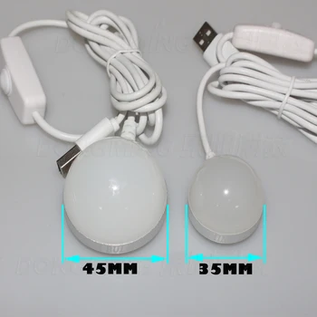 Portabil Mini USB LED mingea bec 5V Lumina 2W Alb/Alb Cald 35mm/45mm Lumini cu magnet și fier pot fi lipite oriunde
