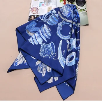 Printuri de moda Diagonal Eșarfă de Mătase Hijab Foulard 14MM Mare Piața de Mătase Eșarfe Șal Împachetări 35
