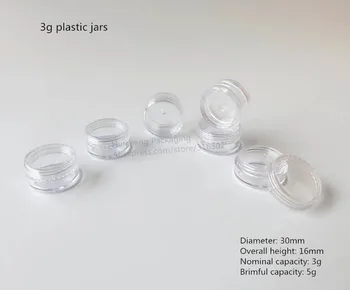 Promovare 100 x 3g borcan de plastic,clar vas de plastic pentru unghii luminițe, mici, rotunde crema container cosmetice