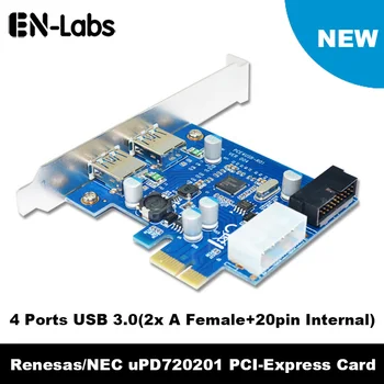 Ro-Laboratoare de 4 Port PCIE, PCI-e pentru USB 3.0 (2 x Tip A+ 20 Pini Interne) Card de Expansiune Hub PCI Express Card Adaptor w/ Molex de Alimentare