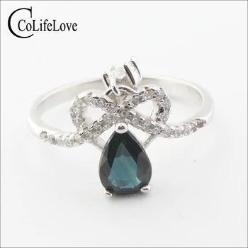 Romantic verde albastru safir inel 0.7 ct 5 mm * 7 mm naturale pere tăiat safir inel masiv argint 925 cu safir coroana inel
