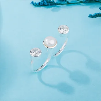 SA SILVERAGE Argint 925 Inele de Nunta Seturi pentru Femei Bijuterii Fine Rundă de Perle de apă Dulce Dublu Degete Inele Femei
