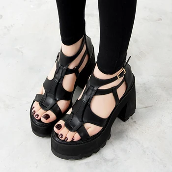Sandale gladiator femei pantofi cu Tocuri Înalte, Sandale negre de vara sandalia salto alto sandale pentru femei platforma punk Sandale YMA162