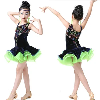 Sequin Fete Dans latino, rochie Dans Copii Balet Jazz Performanță Costume concurs de patinaj rochii kleid sala frauen