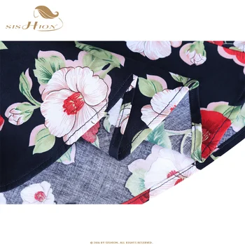 SISHION imprimeu Floral Fusta de Vara 2018 Moda Femei Bleumarin-O Linie de Talie Mare Swing Retro Vintage Fuste Plus Dimensiune VD0020NB