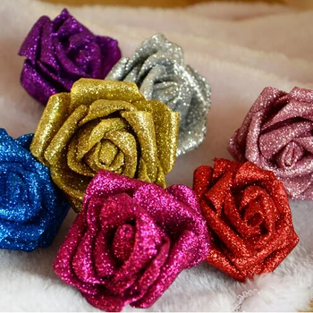 Stil Modern, 50 BUC PE Spuma de Flori de Trandafir 6cm Sclipici Rose Cap Manual DIY Nunta Decor Acasă Prețul cu Ridicata