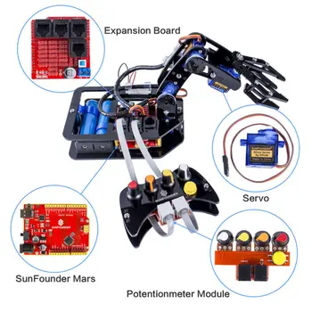 SunFounder Electronice Diy kit Brat Robotic 4 Axe Servo Control Rollarm cu Controler cu Fir pentru Arduino Uno R3