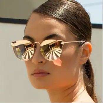 Săgeată Forme de Designer de Brand a Crescut de Aur Femei Oglindă ochelari de Soare ochi de Pisica Metal pad Nas Ochelari de Soare Vintage Cateye Prețul cu Ridicata