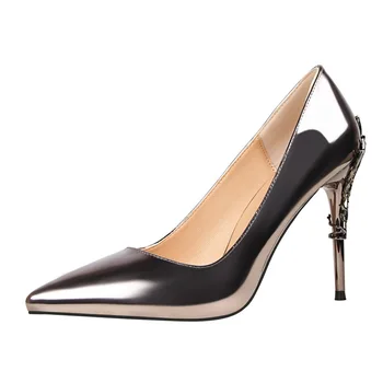 Tocuri înalte, Pompe de Pantofi de Moda Femeii a Subliniat Toe 10 Cm Toc Subțire Petrecere Sexy Femei de Mireasa Pantofi de Mireasa Metal Decor DS-A0119