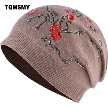 TQMSMY Iarna femei Stras Floare Broderie cap Pălăria de catifea Căciulă Bărbați Femei HipHop Cald Tricotate Chelioși Capace Pălărie TMC26