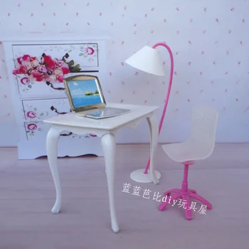 Transport gratuit,papusa mobila birou+lampa+calculator+scaun+telefon de 5 accesorii pentru Papusa Barbie,fata casă de joacă