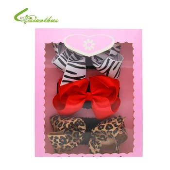 Un set de 3 piese Copii Accesorii de Par Fete Bentita Handmade Panglică Arc Leopard Elastic Hairband Cu Cutie de Cadou pentru Cadouri