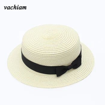 Vachiam en-gros de soare tv cu pălărie de paie pălărie luntraș fete arc Pălării de vară Pentru Femei Beach plat panama pălărie de paie chapeau femme