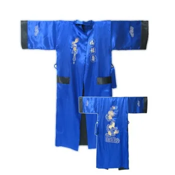 Visiniu Negru Reversibile de Bărbați Chinezi de Satin de Mătase, Două-fețe Halat de Broderie Kimono-Halat de Baie Dragon O Mărime S3003