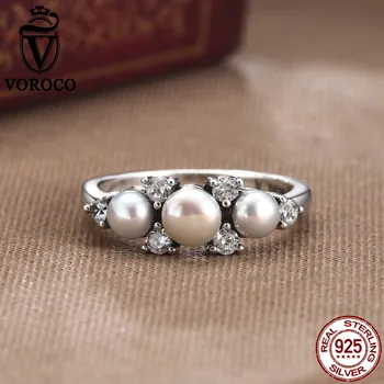 VOROCO Autentic Argint 925 Naturale, Perle de apă Dulce Inele Pentru Femei Logodna Nunta Bijuterii Fine VSR094